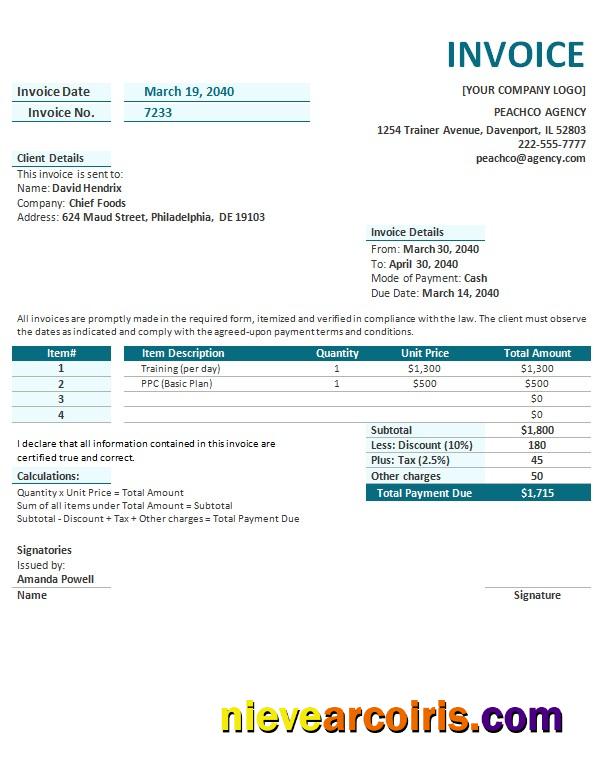 Free Agency Invoice